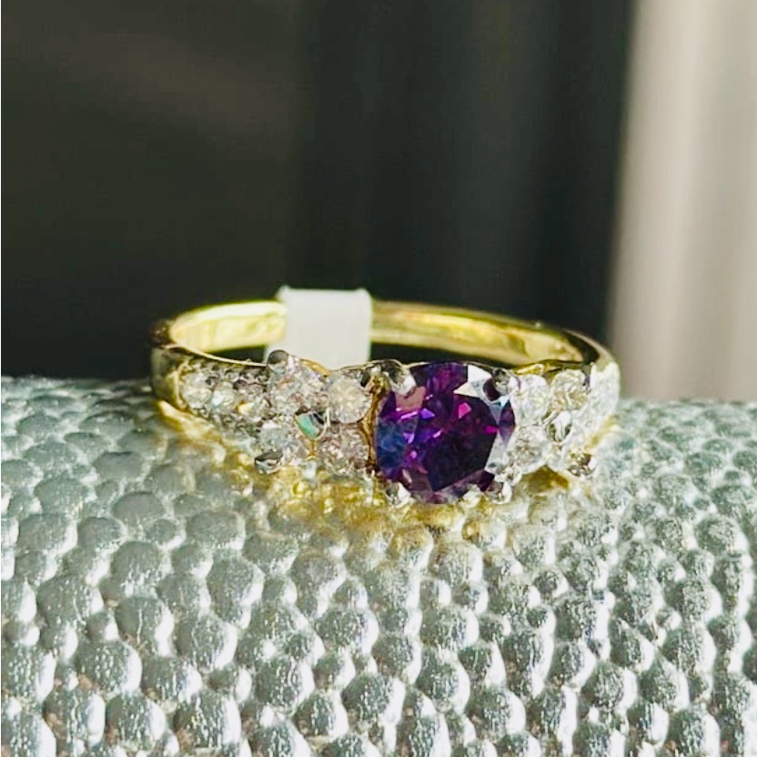 18k Gold Layered Simulated Amethyst And Cz Ring